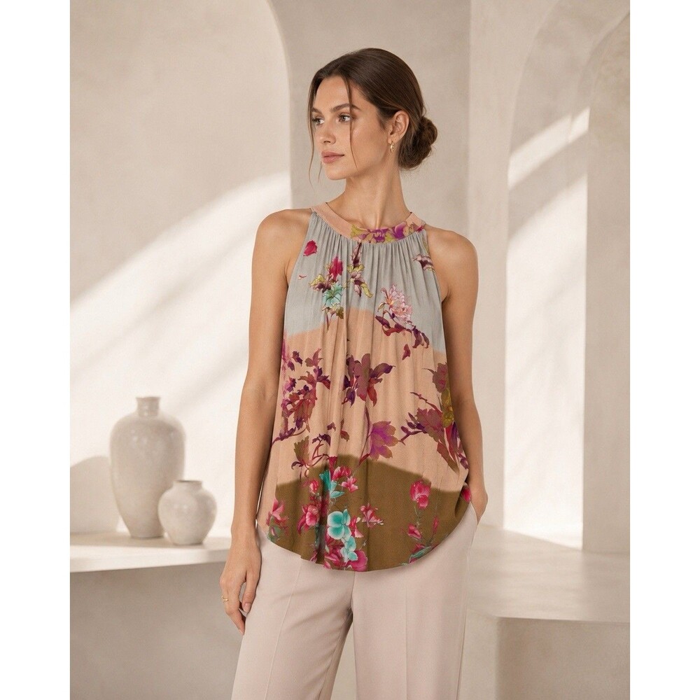 ETRO Stretch Silk Blend Floral Halter Blouse Top Women’s Size 44 M Italy